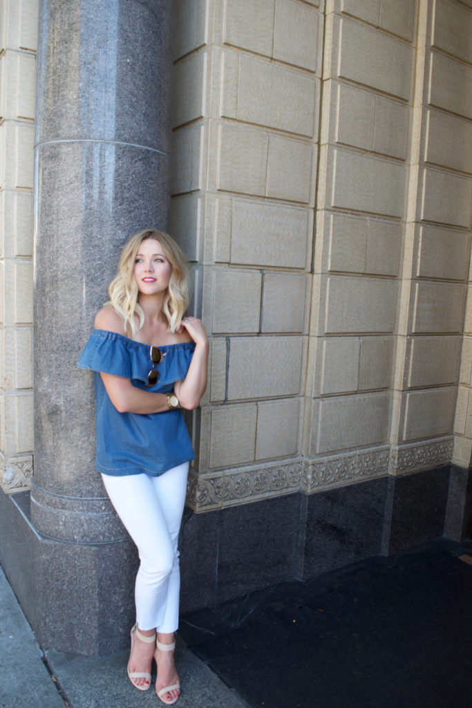 Chambray OTS with white jeans blog 4