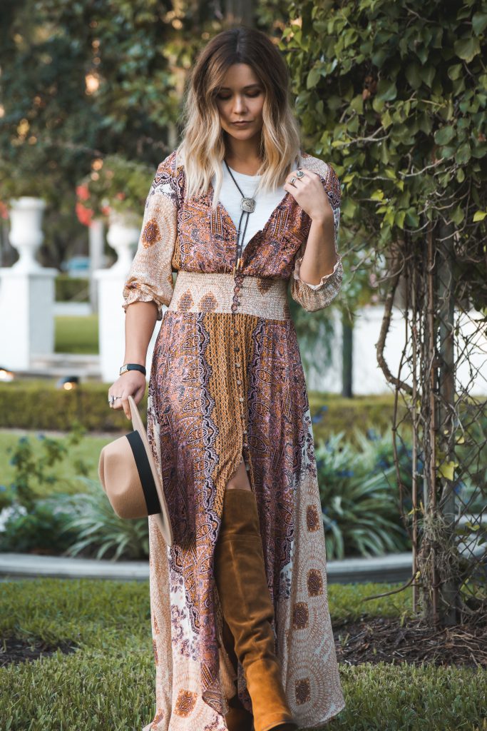 free people maxi dress styled for fall