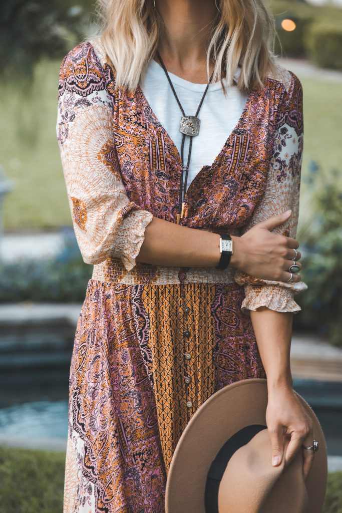 free people maxi dress styled for fall